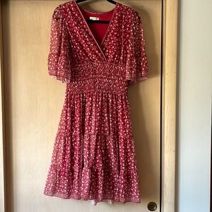 Red and white floral dress